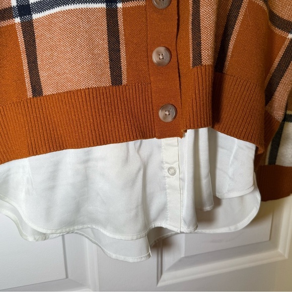 Rachel Zoe 2 In 1 Plaid Sweater White Blouse Size Large NWOT Rust Black White - Picture 2 of 6